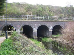 Flood arches under railway embankment