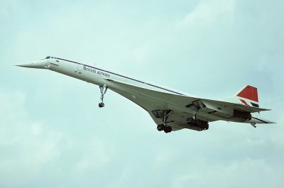 British Airways Concorde in flight, preparing for landing