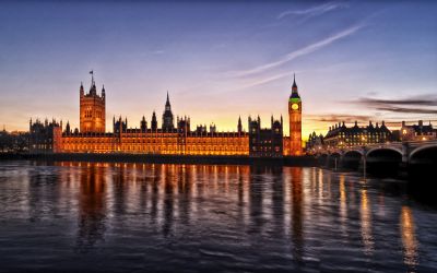 Palace of Westminster, illuminated, at dusk