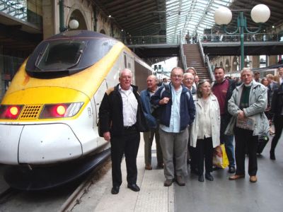 Group of SWRS members by a Eurostar train on a Society trip to France Group of SWRS members by a Eurostar train