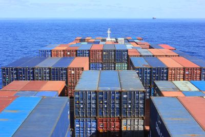 En route to Australia: view of the ocean over the deck of a container ship -- Luke Ripley view of the ocean over the deck of a container ship