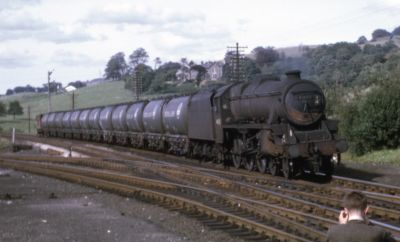 ex-LMS 'Black 5' 45135 on a train of soda ash tank wagons – 1967 – Derek Spicer ex-LMS 'Black 5' hauling train of tank wagons.