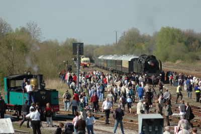 Crowds enjoying locomotives at the Somme Railway Steam Festival, Noyelles.