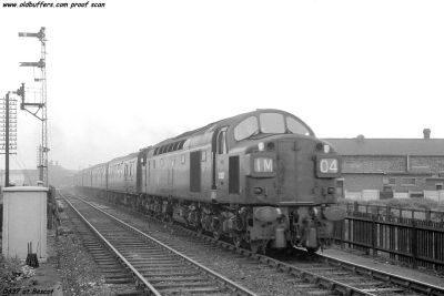 Archive view of a large British Railways diesel, of the type involved in the heist, hauling a passenger train.