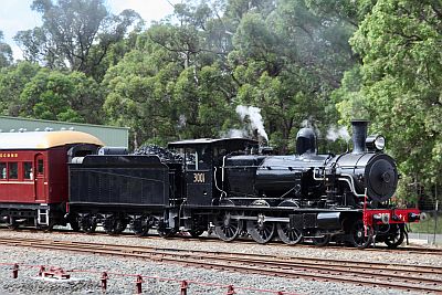 Australian steam locomotive and carriage.