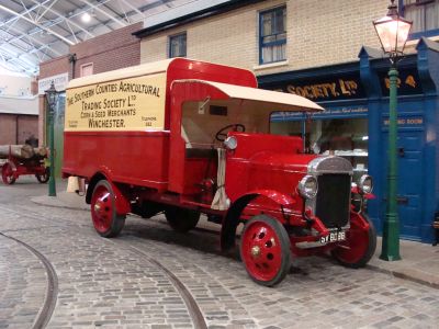 1917 Thornycroft lorry on display in museum shopping street scene