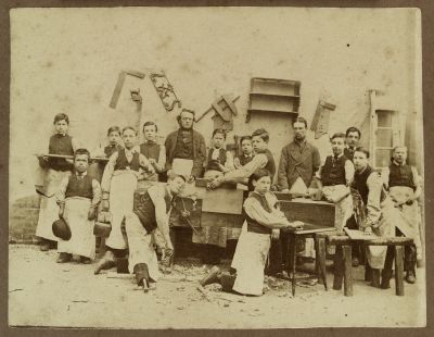 Boys at woodwork class, London, c 1895