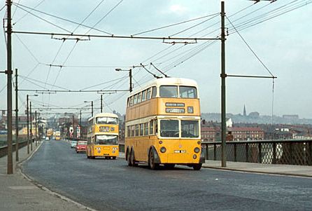 Trolleybus, Byker Bridge, Newcastle, 1966