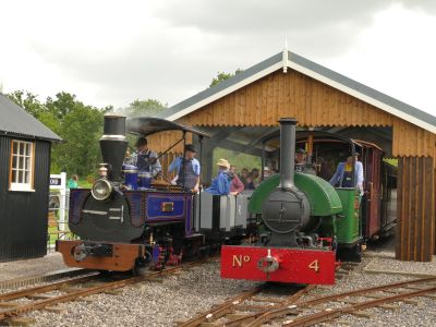 2-foot gauge 0-4-0 steam locomotives 'Chuquitanta' (Decauville 36/1855) and 'Armistice' (Bagnall 2088/19) on the Richmond Light Railway – 19th Aug 2017 – Photo: Jim Ballantyne two, narrow gauge, 0-4-0 steam locomotives