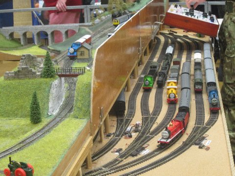 Locomotive characters from Thomas the Tank Engine and Friends, on a model railway – Hattie Frankl Thomas engines on model railway