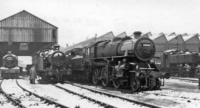 Steam locomotives in the snow at Swindon Works